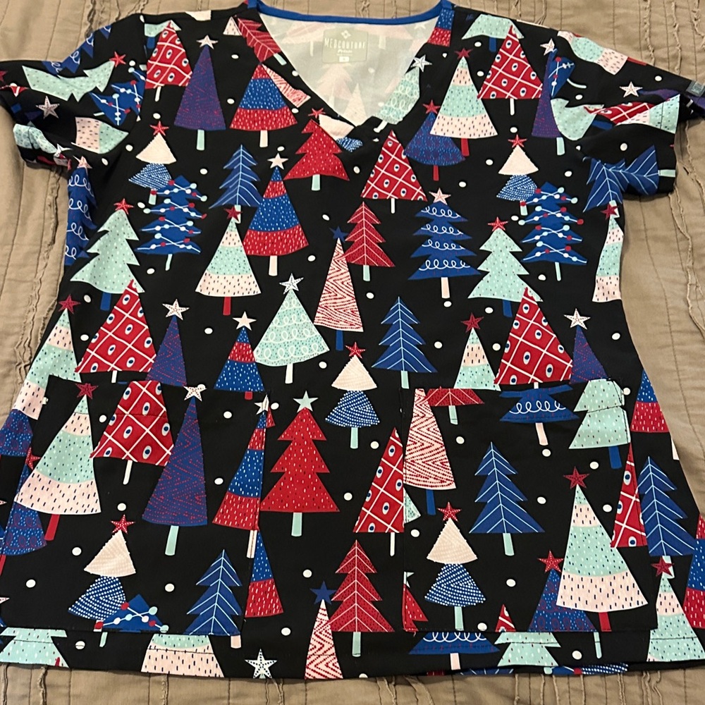 Med Couture Christmas Tree Print scrub top